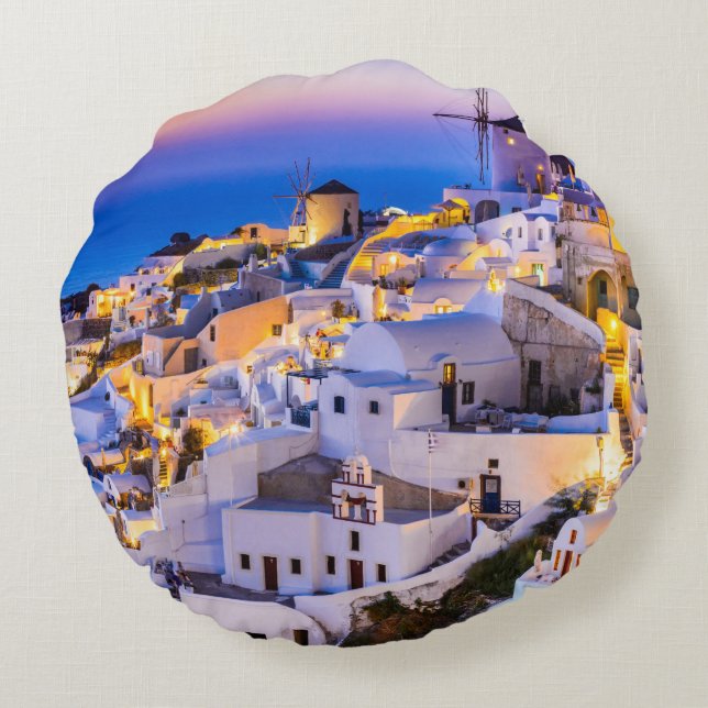 Custom Brushed Polyester Round Throw Pillow Oia (Back)