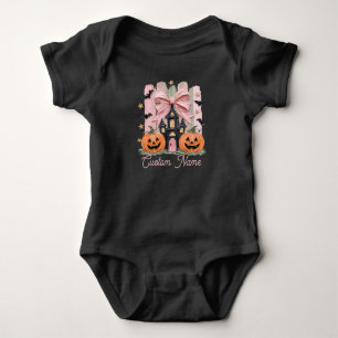 Custom Brushstroke Pink Coquette Castle Halloween Baby Bodysuit