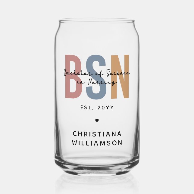 Custom BSN Bachelor of Science in Nursing Can Glass (Front)