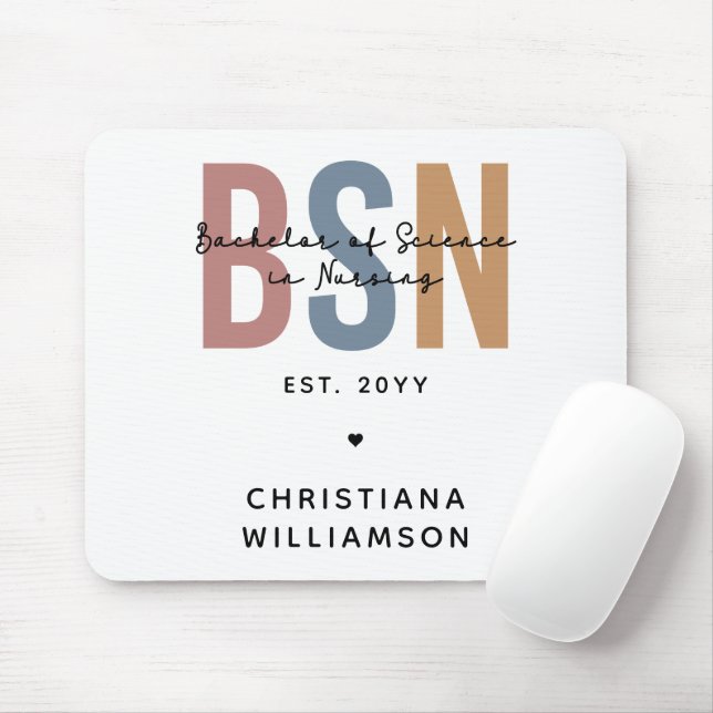 Custom BSN Bachelor of Science in Nursing Mouse Mat (With Mouse)