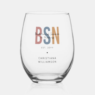 Custom BSN Bachelor of Science in Nursing Stemless Wine Glass