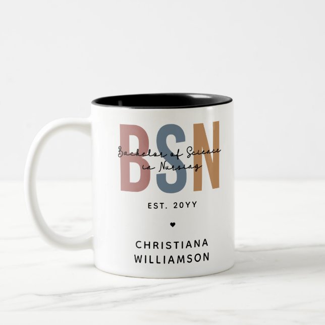 Custom BSN Bachelor of Science in Nursing Two-Tone Coffee Mug (Left)