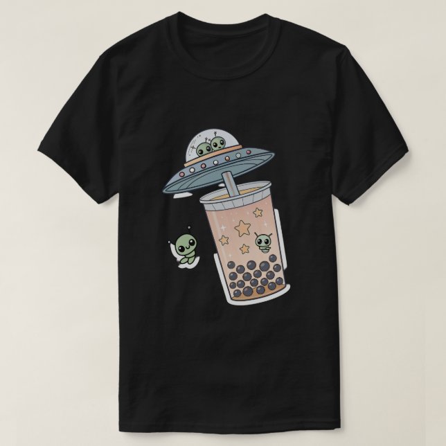 Custom Bubble Tea UFO Abduction – Funny Alien & Bo T-Shirt (Design Front)