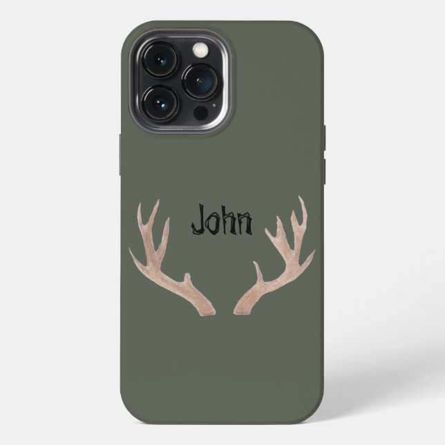 CUSTOM Buck phone case- hand-drawen antler, Glossy iPhone Case (Back)