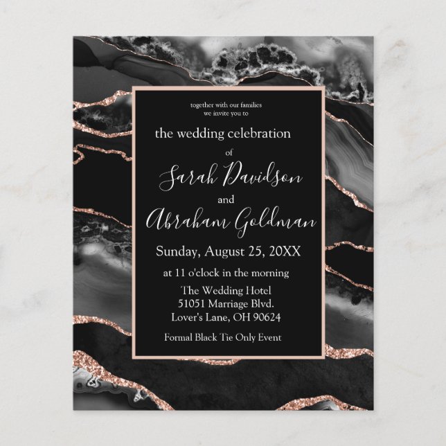 Custom Budget Black Agate Wedding Invitations (Front)