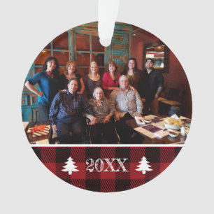 Custom Buffalo Plaid 2-Sided Family Photo Ornament
