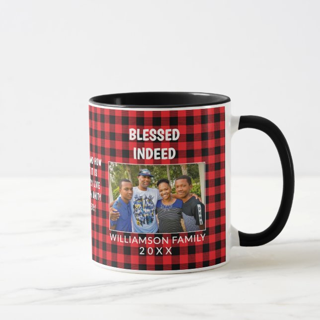 Custom Buffalo Plaid Family Christian Christmas  Mug (Right)