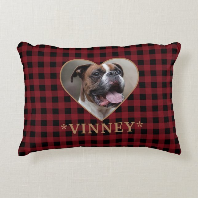 Custom Buffalo Plaid Heart Decorative Cushion (Front)