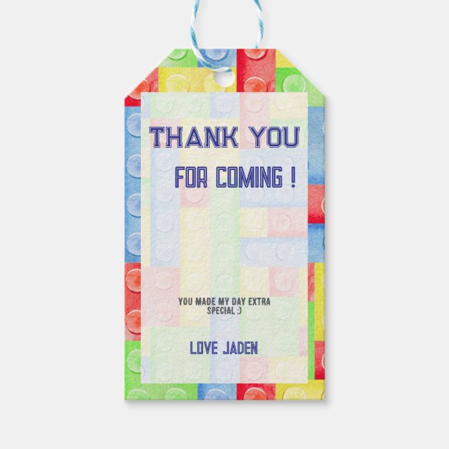 Custom Building Block Birthday Party Thank You Tag (Front)