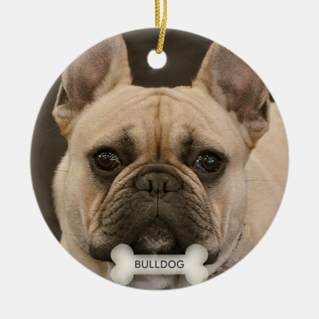 Custom Bulldog Dog Photo Ceramic Tree Decoration (Front)