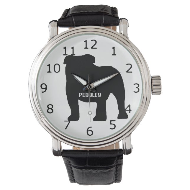 CUSTOM Bulldog Dog Silhouette Watch (Front)