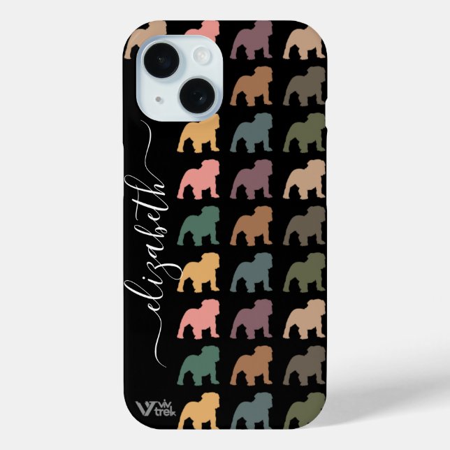 Custom Bulldog Floral Name Boho Pet Lover Gift Case-Mate iPhone Case (Back)