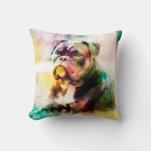 Custom Bulldog Watercolor Painting Cushion