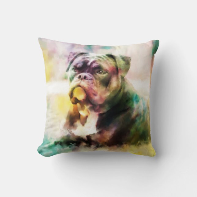 Custom Bulldog Watercolor Painting Cushion (Front)