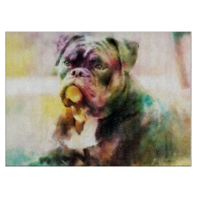 Custom Bulldog Watercolor Painting Cutting Board (Front)