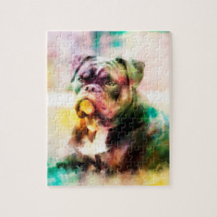 Custom Bulldog Watercolor Painting Jigsaw Puzzle