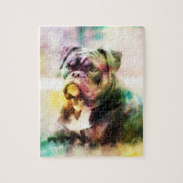 Custom Bulldog Watercolor Painting Jigsaw Puzzle (Vertical)