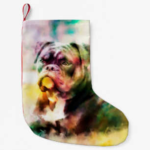 Custom Bulldog Watercolor Painting Small Christmas Stocking