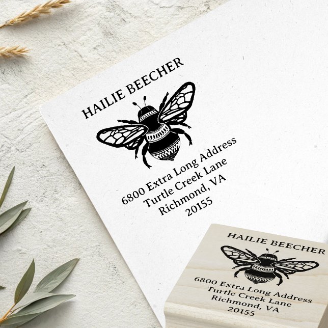 Custom Bumble Bee Extra Long Return Address Rubber Stamp (Creator Uploaded)