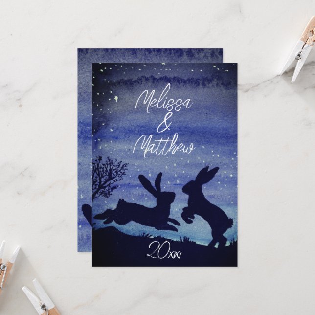 Custom Bunny Rabbit Blue Night Anniversary Wishes (Front/Back In Situ)