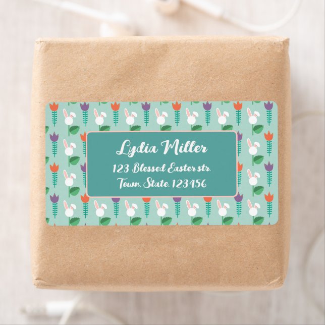 Custom Bunny & Tulip Easter Return Address Label (Insitu)