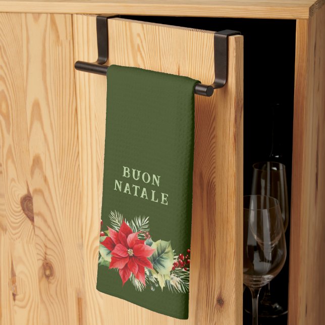 Custom Buon Natale Floral Kitchen Accessories Tea Towel (Thirds Fold)