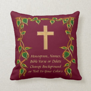 Custom Burgundy and Gold Cross Scripture Pillows