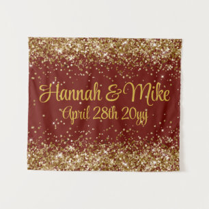 Custom Burgundy and Gold Wedding Photo Booth Prop Tapestry