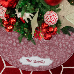 Custom Burgundy Doodle Christmas Sleigh Pattern Brushed Polyester Tree Skirt