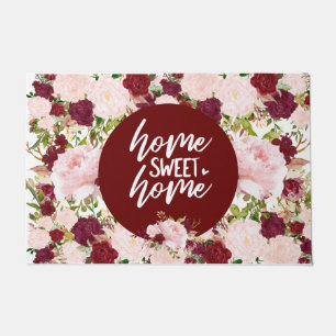 Custom Burgundy Floral Home Sweet Home Doormat