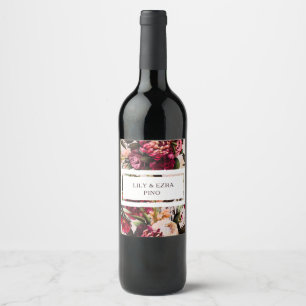 Custom Burgundy Floral Wedding Wine Label
