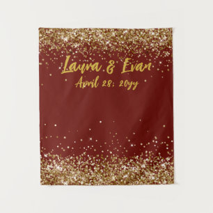 Custom Burgundy Gold Glitter Wedding Photo Booth Tapestry