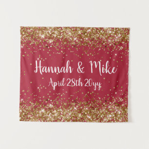 Custom Burgundy Gold Wedding Backdrop Photo Booth Tapestry