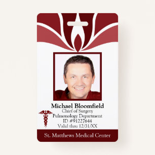 Custom Burgundy Hospital Employee Medical ID ID Badge