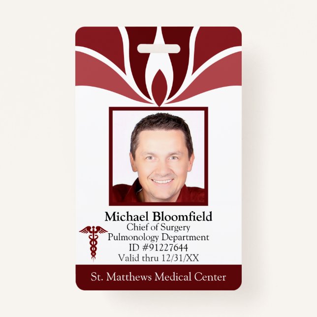 Custom Burgundy Hospital Employee Medical ID ID Badge (Front)