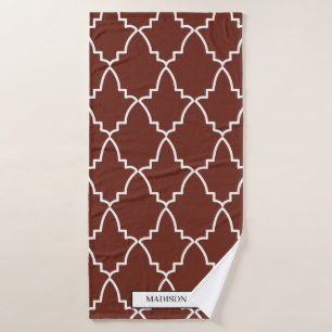 Custom Burgundy Moroccan Lattice Pattern Bath Towel