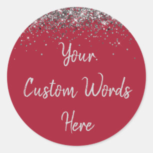 Custom Burgundy Red & Silver Birthday Party Favour Classic Round Sticker