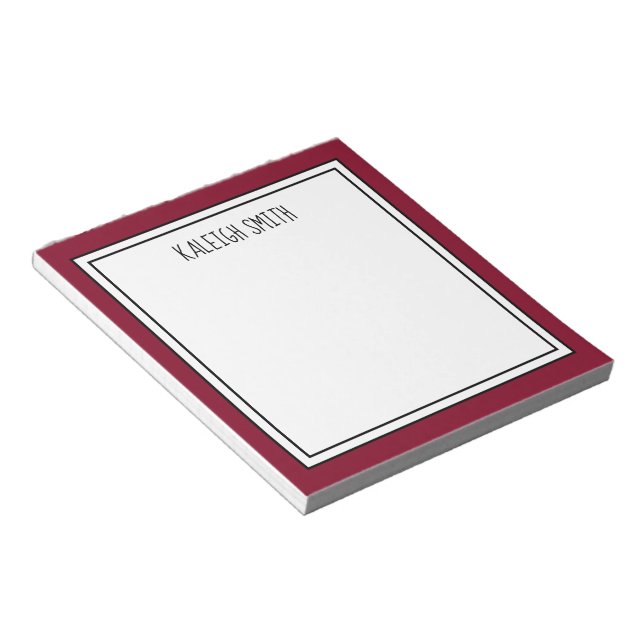 Custom Burgundy Red White Editable Colour Notepad (Angled)