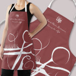 Custom Burgundy White Logo Motto Hair Tools Apron<br><div class="desc">Elevate your salon attire with our Custom Burgundy White Logo Motto Hair Tools Apron, designed to help you dress for success. Crafted with an elegant burgundy background and white tagline "Where Hair Dreams Come to Life", logo and a partial of overly large hair tools. This apron exudes sophistication and style....</div>