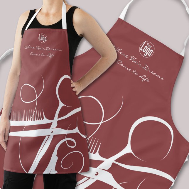 Custom Burgundy White Logo Motto Hair Tools Apron (Custom Burgundy White Logo Motto Hair Tools Apron)