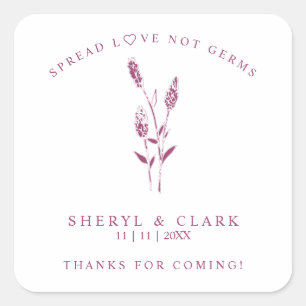 Custom Burgundy Wildflowers Wedding Hand Sanitizer Square Sticker