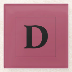 Custom Burgundy With Gold Family Initial Glass Coaster