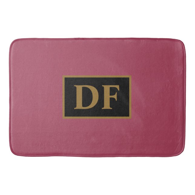 Custom Burgundy With Gold Initials Bath Mat (Front)