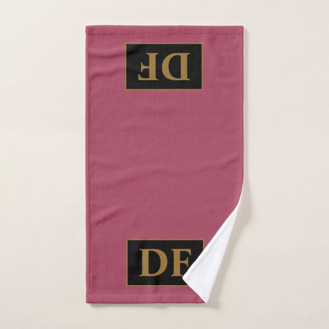 Custom Burgundy With Gold Initials Hand Towel (Hand Towel)