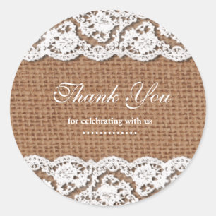 Custom Burlap & Lace Wedding Favour Label Stickers