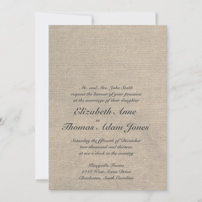Custom Burlap Wedding Invitation (Front)