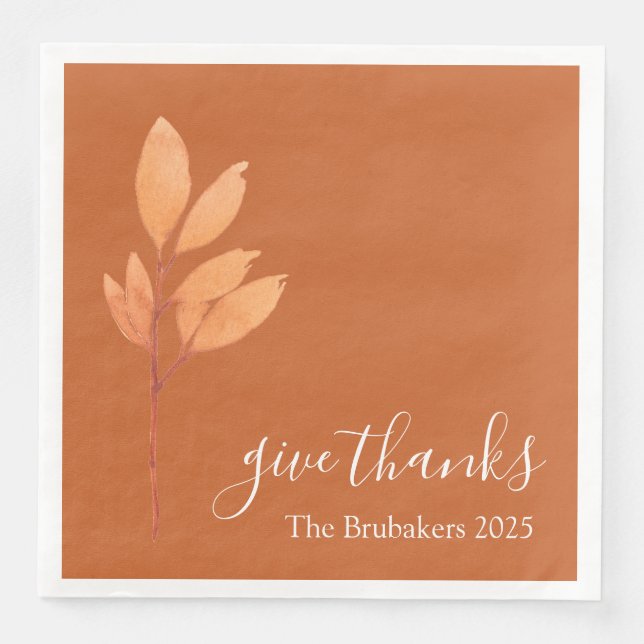 Custom Burnt Orange Boho Give Thanks Thanksgiving Napkin (Front)
