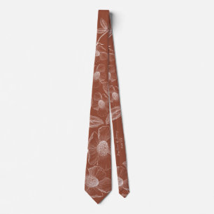 Custom Burnt Orange Line Art Wedding Neck Tie