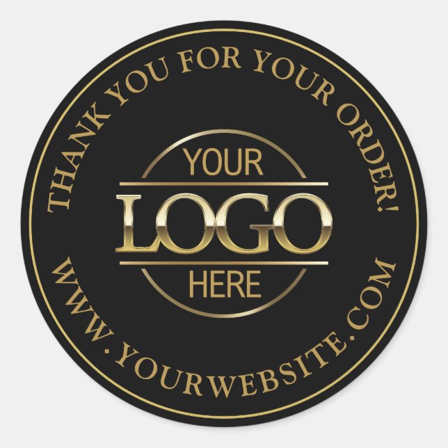 Custom Busines Logo Promotional Black and Gold Classic Round Sticker (Front)