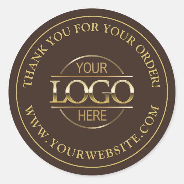 Custom Busines Logo Promotional Brown and Gold Classic Round Sticker (Front)